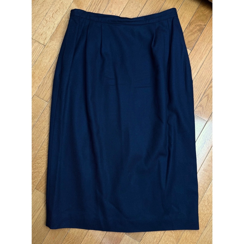 Bretton Place Navy Blue Worsted Wool Midi Pencil Skirt Vintage USA Made Size 14